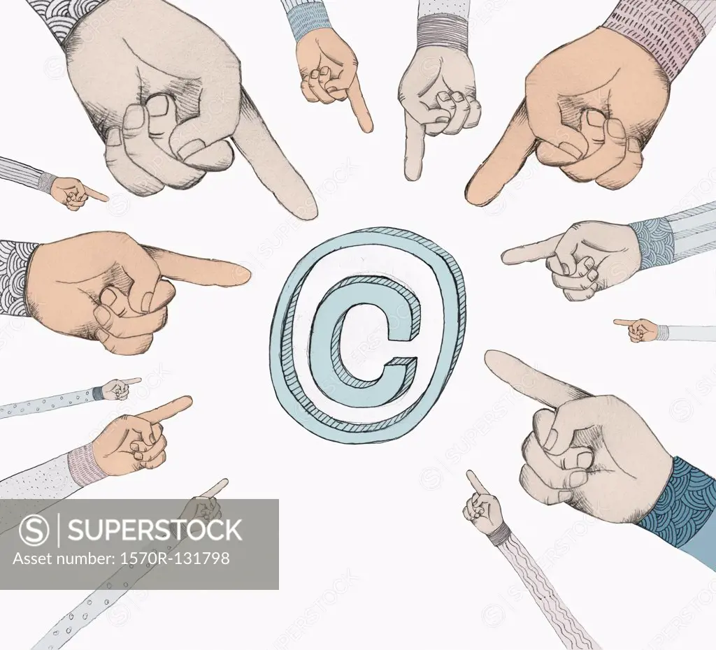 Hands pointing to a copyright symbol