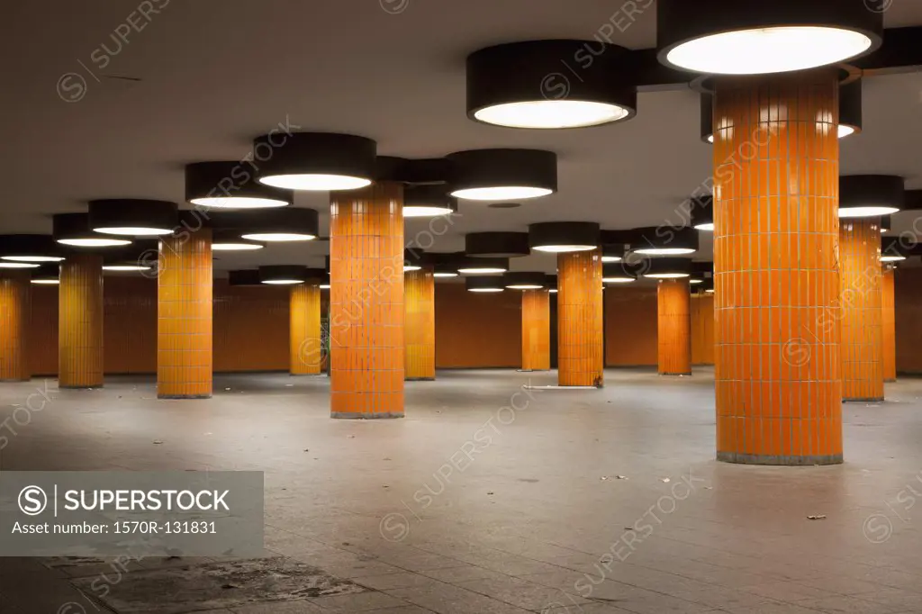 A vacant subway station foyer