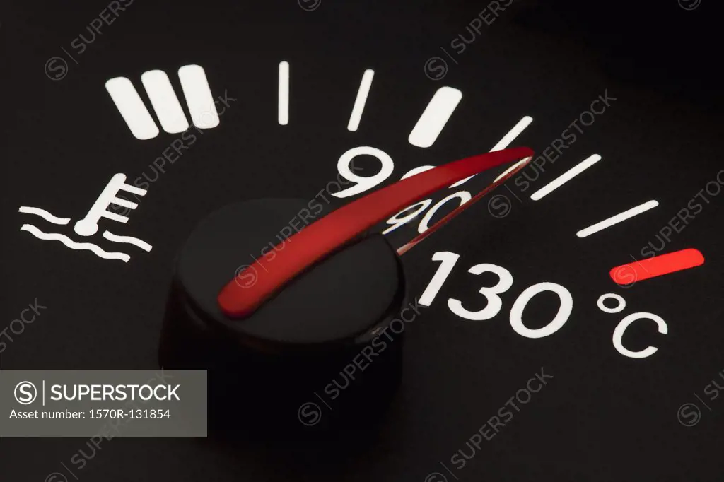 Detail of a temperature gauge in a car