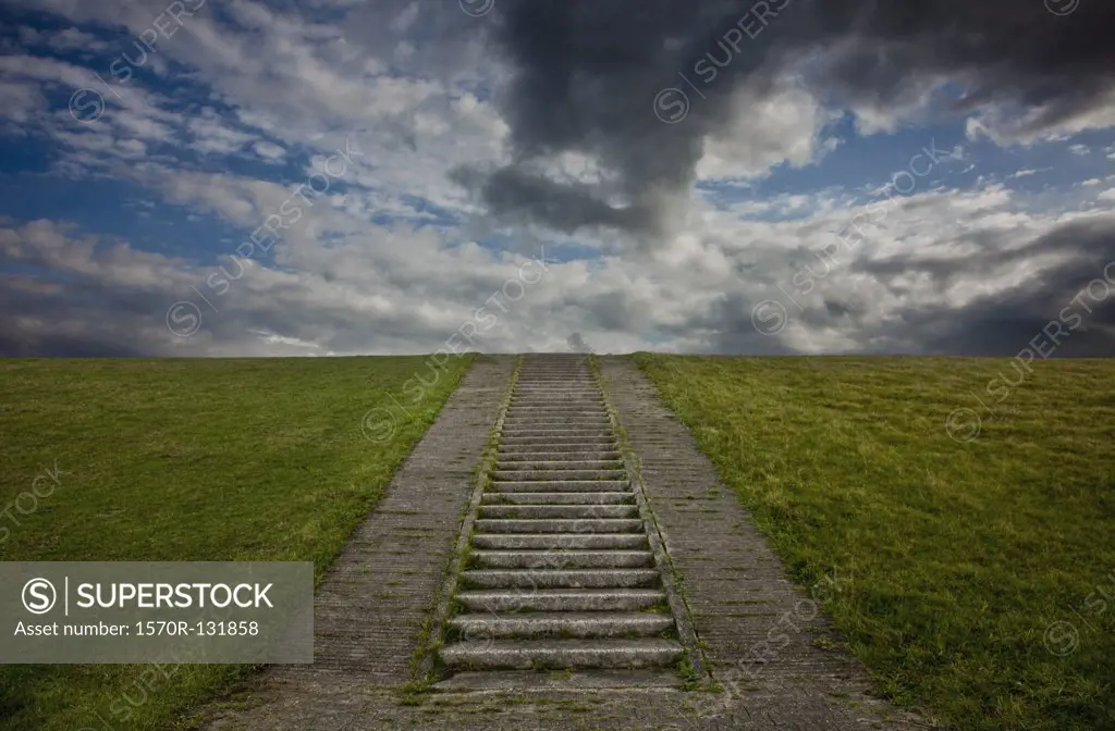 Steps on a grass hill, Borkum, East Frisia, East Frisian Islands, Lower Saxony, Germany