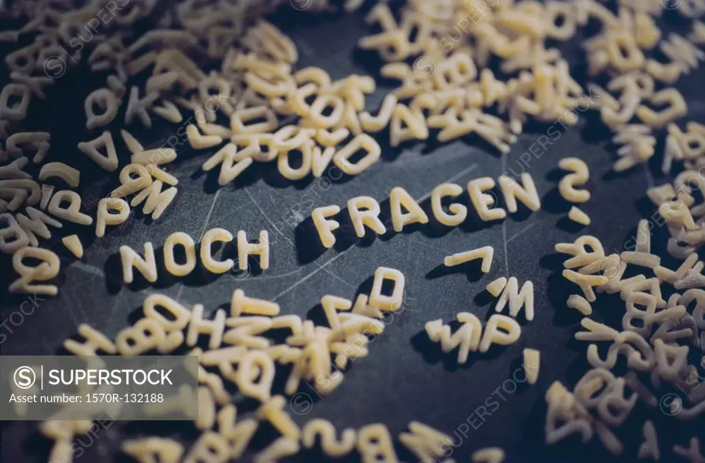 Pasta letters used to spell 'still ask' in German