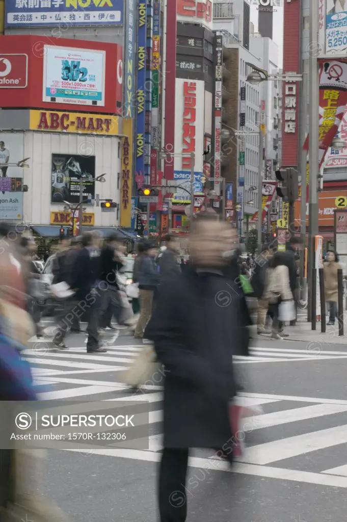 Pedestrians crossing street, Tokyo, Japan