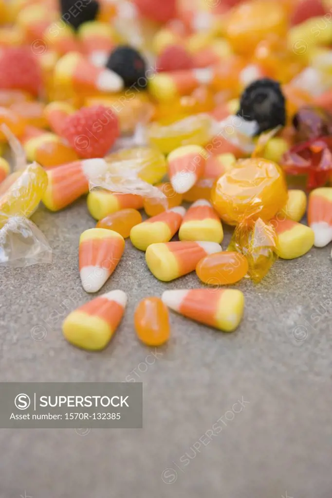 Pile of candy corn and other sweets