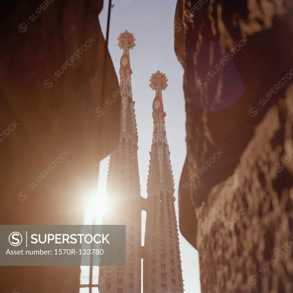 Detail of the towers of La Sagrada Familia, Barcelona, Spain