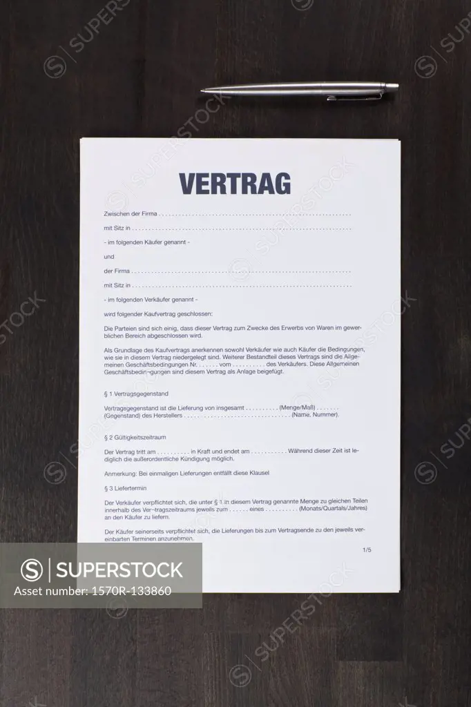 A German sales contract and a pen