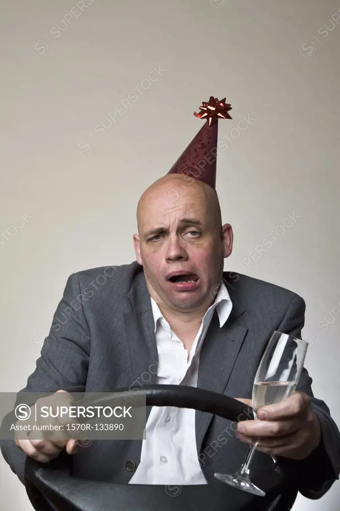 A drunk man behind a car steering wheel