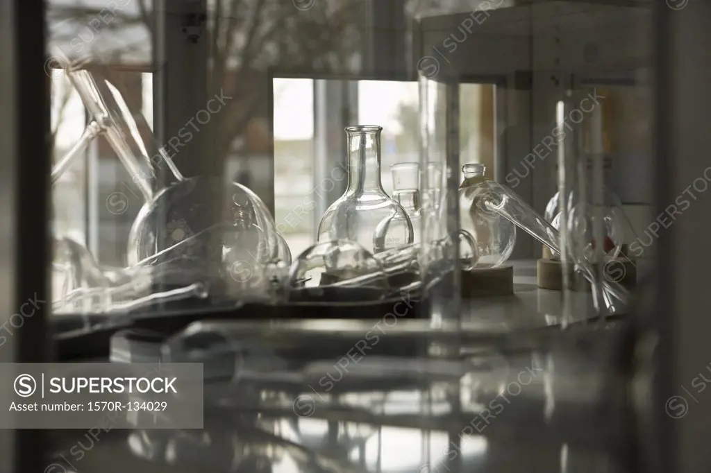 Laboratory glassware in a classroom