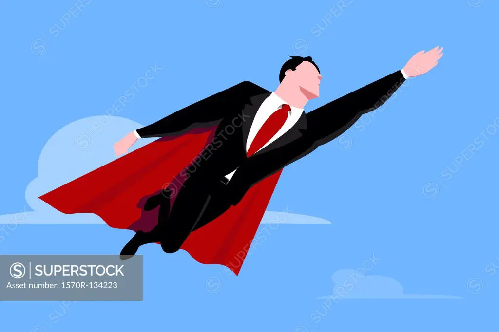 Flying businessman superhero