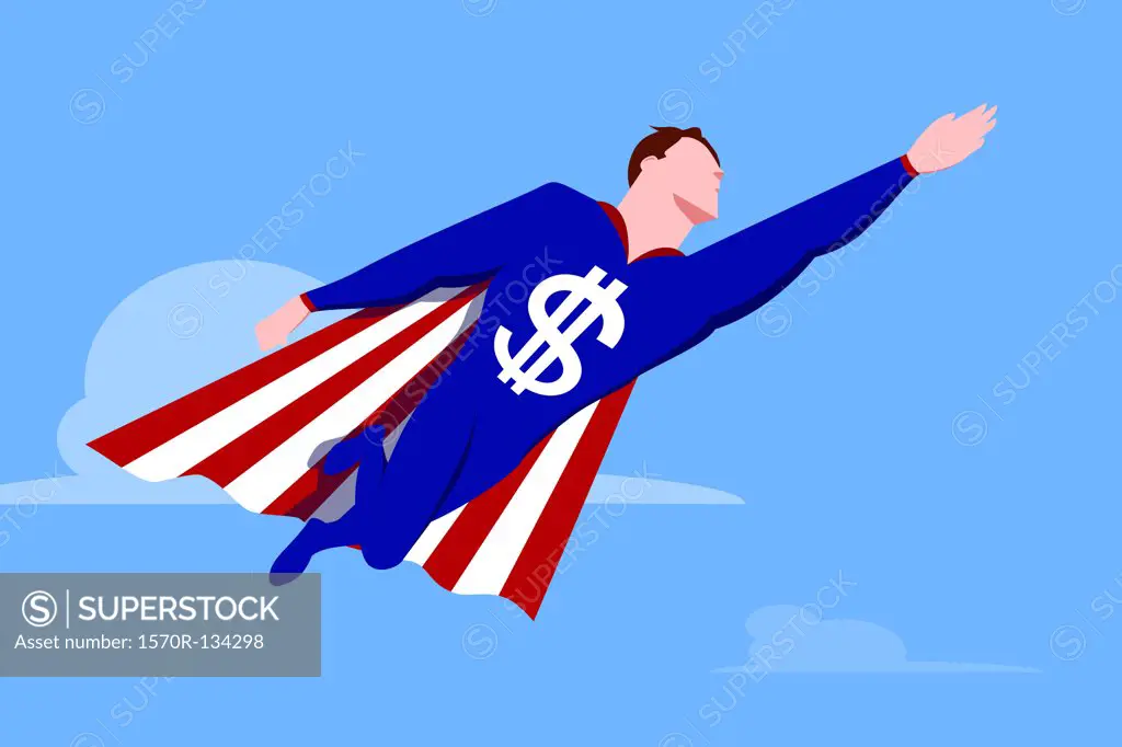 Superhero with American dollar symbol
