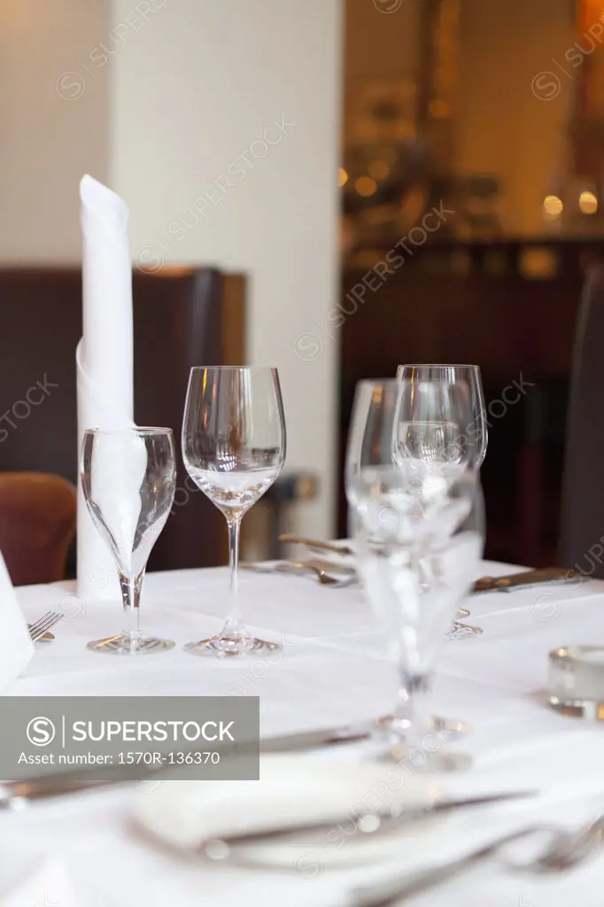 A elegantly set dining table in a restaurant