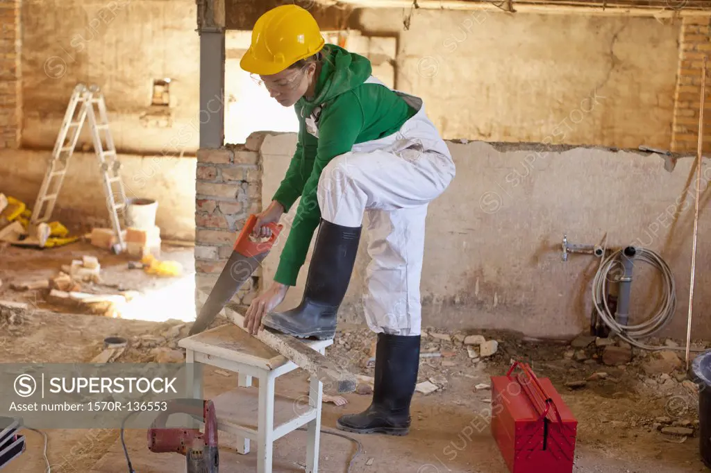 A carpenter working on a construction site