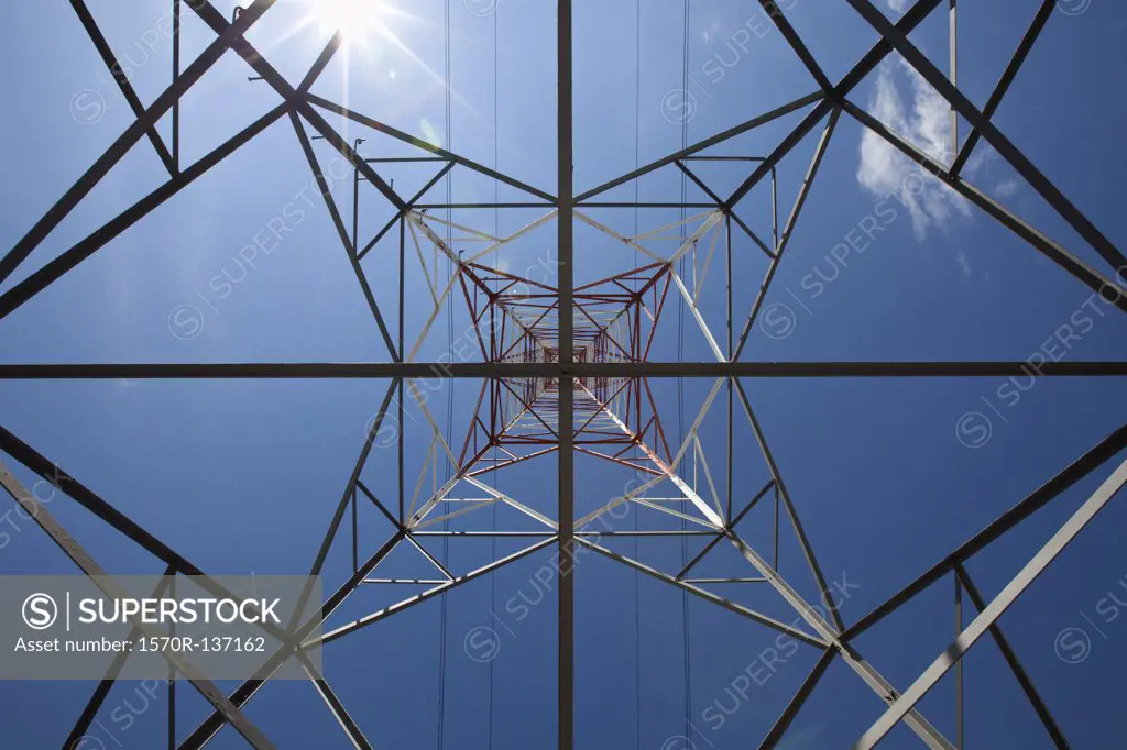 View of a metal tower from directly below