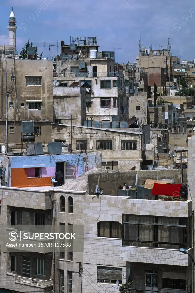 Middle East, Jordan, Amman, rooftop view of apartments in cityscape