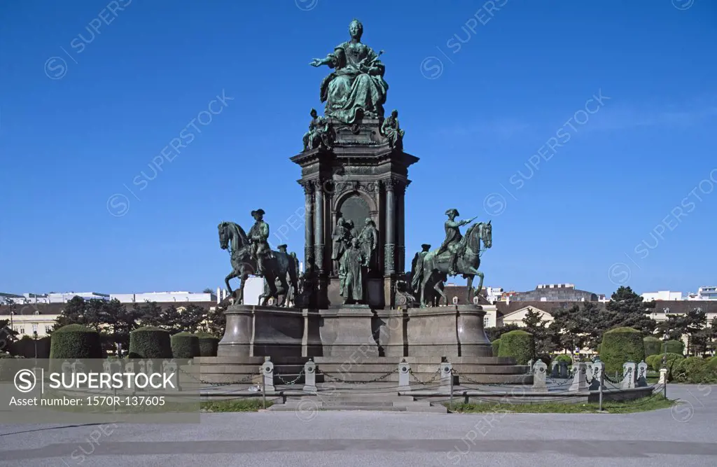 Austria, Vienna, Maria Theresa statue under a clear blue sky