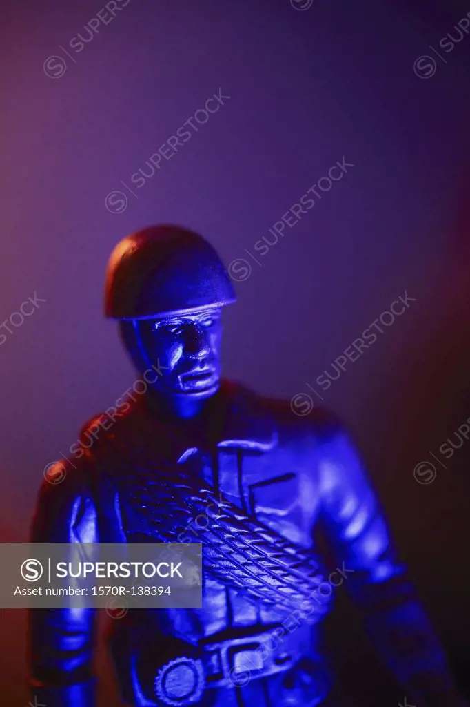 A toy soldier looking away in surprise