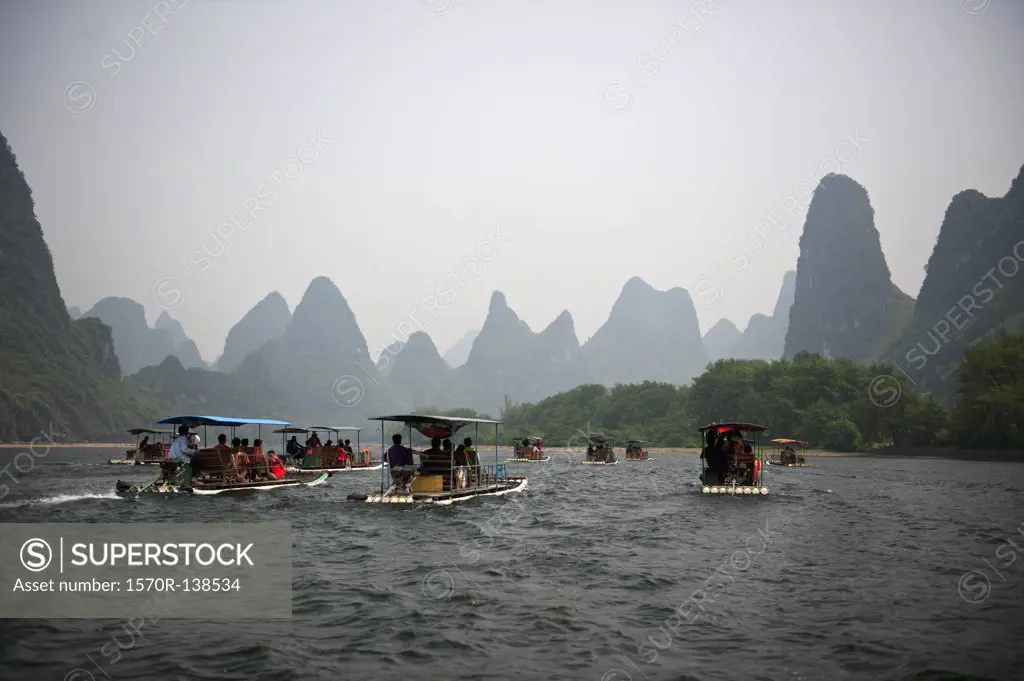 Tour boats sailing on the River Li in China