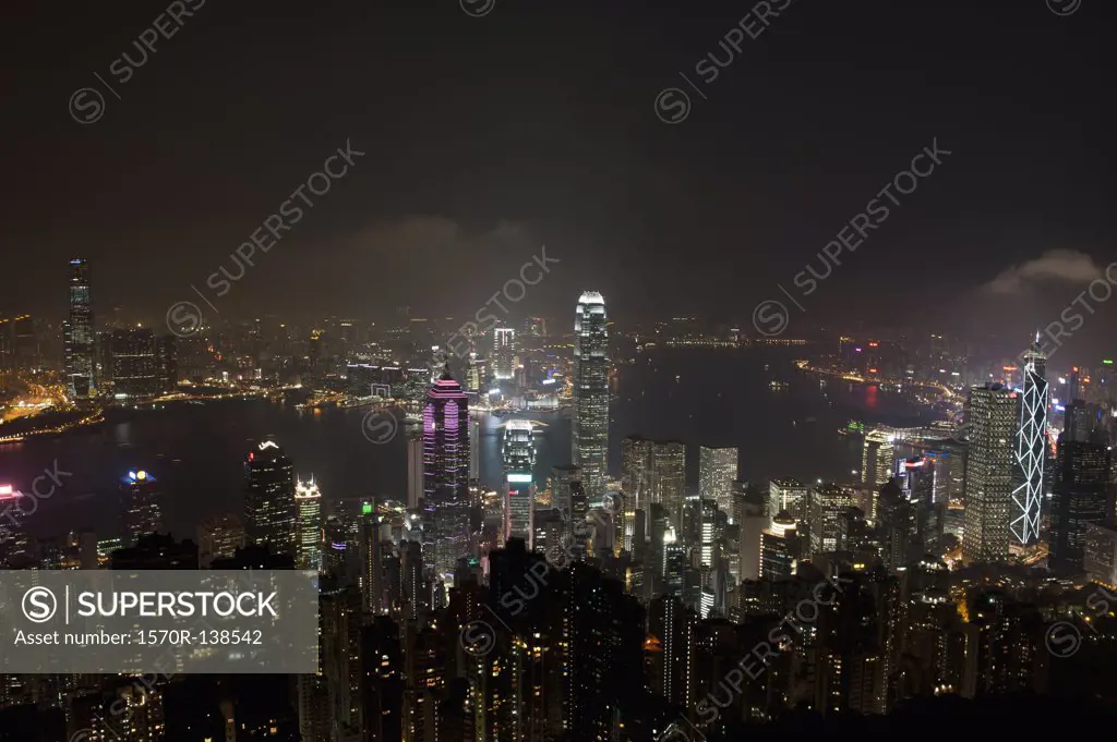 Night cityscape of Hong Kong Island, Hong Kong - China