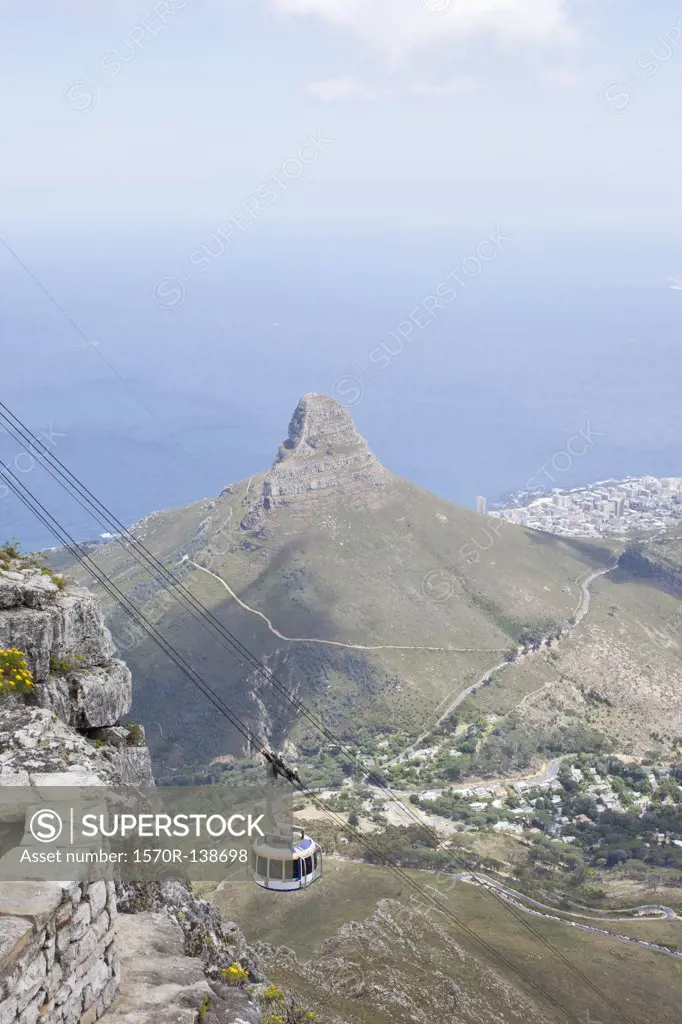 Cable car travelling from top of Table Mountain
