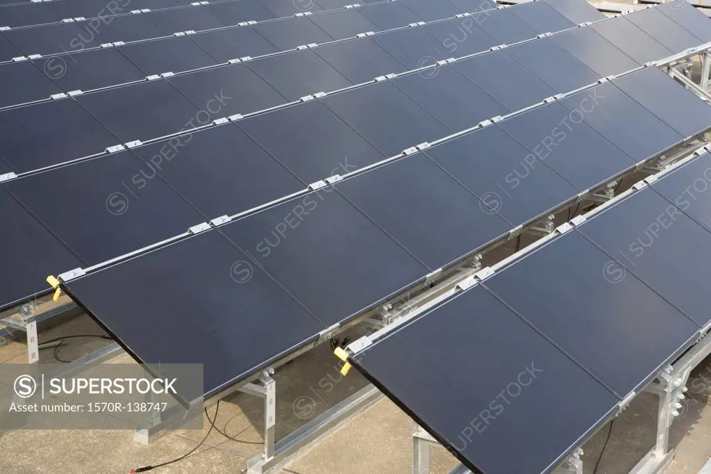 Detail of solar panels in rows
