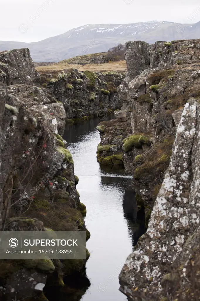 View between a ravine, Thingvellir National Park, Iceland