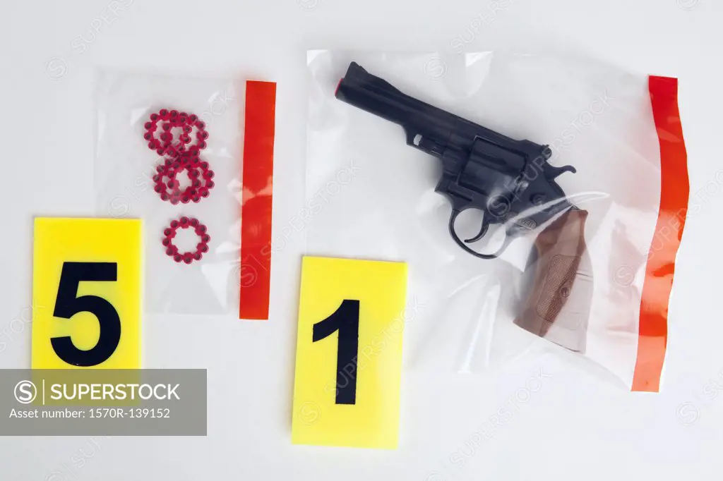 A BB Gun and BB cartridges in evidence bags