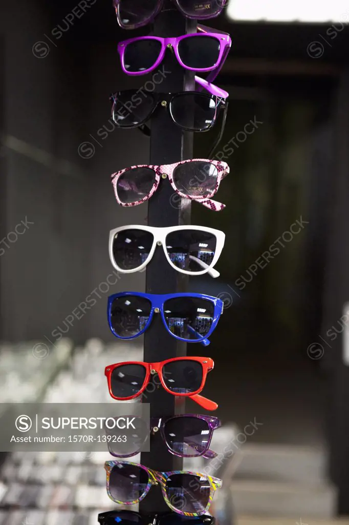 Sunglasses on display in a store