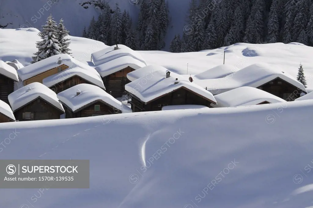 Snow-capped cabins