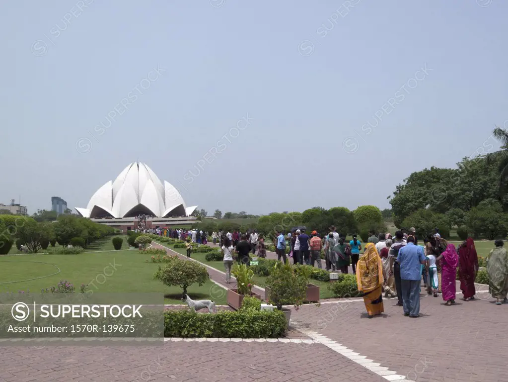 People in line at the Lotus Temple, New Delhi, India