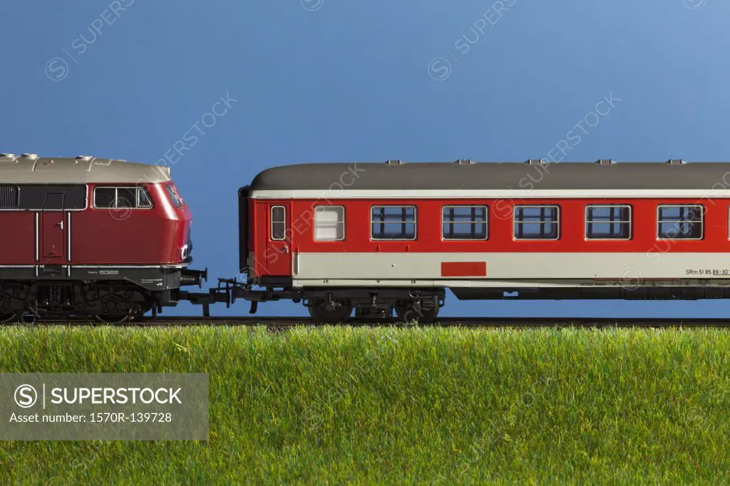 A miniature toy passenger train