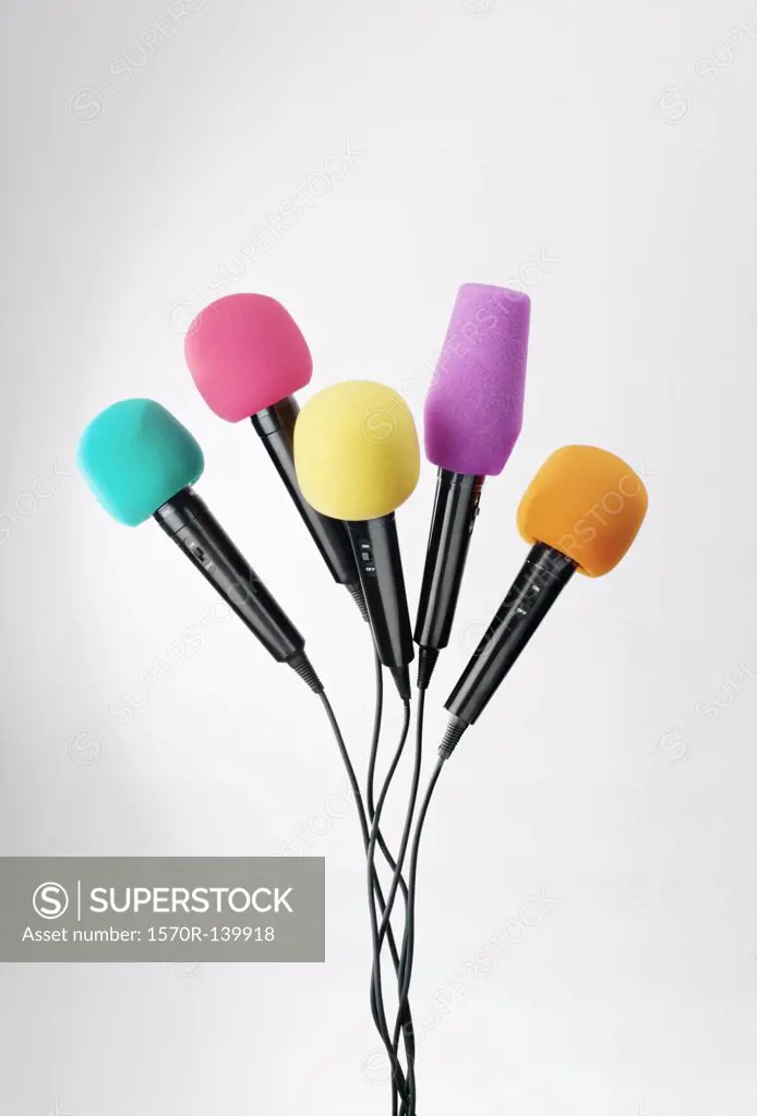 Various colored microphones