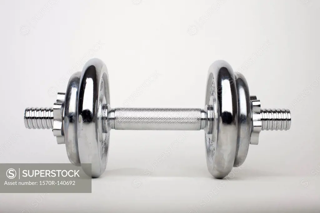 A shiny silver dumbbell