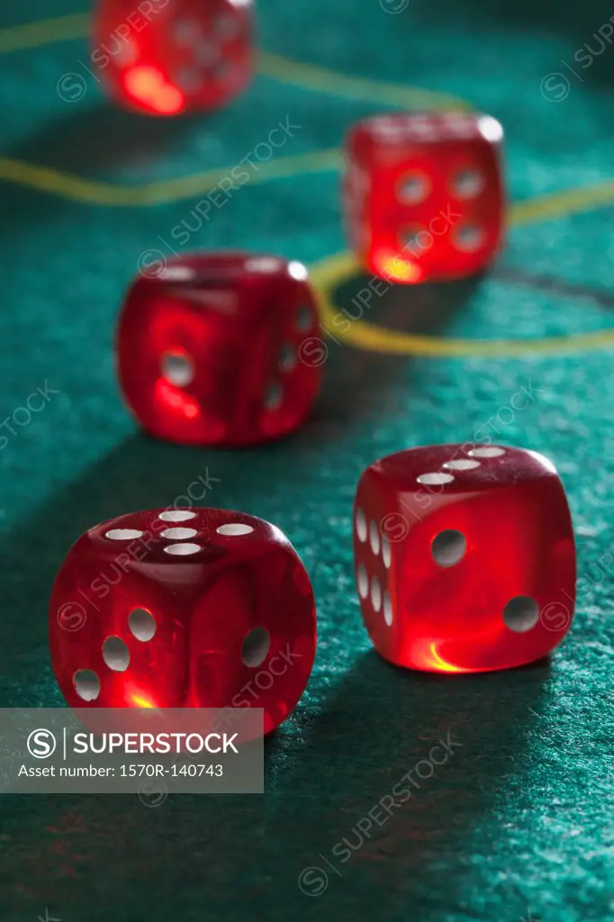 Dice on a craps table
