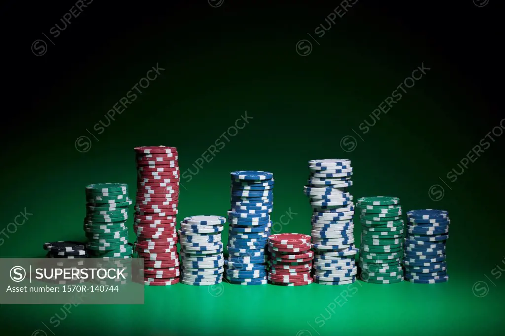 Rows of stacked gambling chips