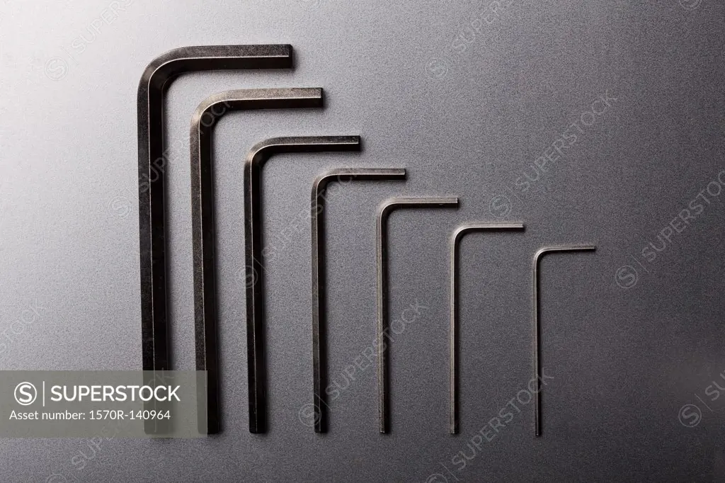 Various sizes of Allen wrenches in a neat row