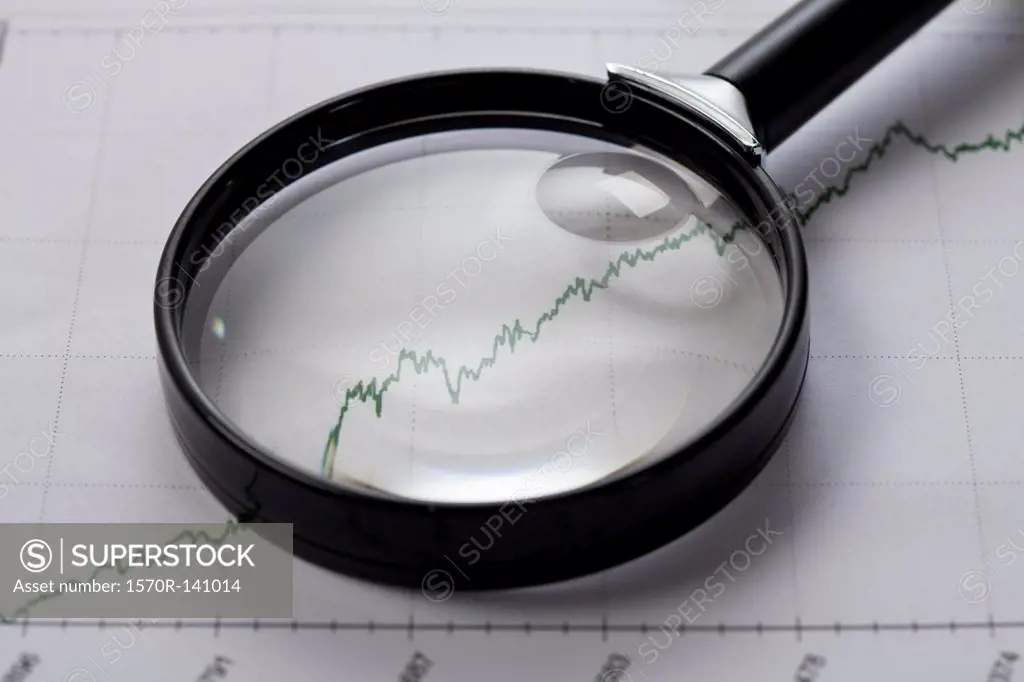 A line graph with a magnifying glass on top