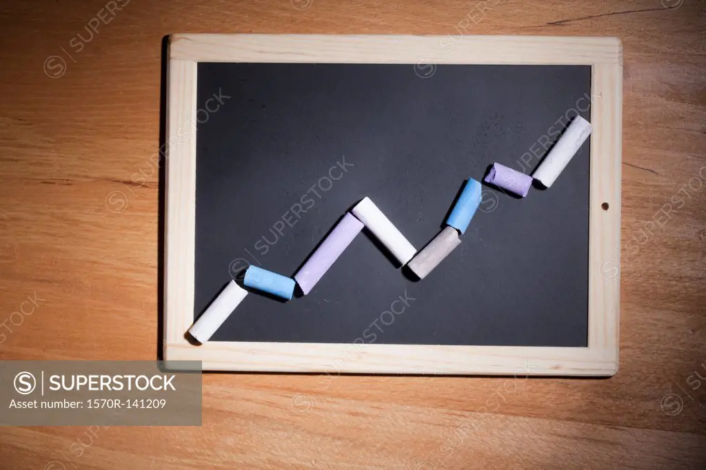 A line graph showing growth made with pieces of chalk and a chalkboard