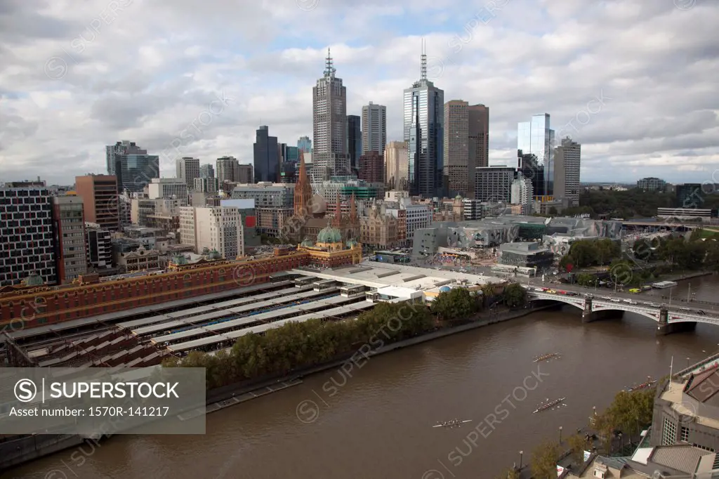 Cityscape of Melbourne with Flinders Street Station and the Yarra River