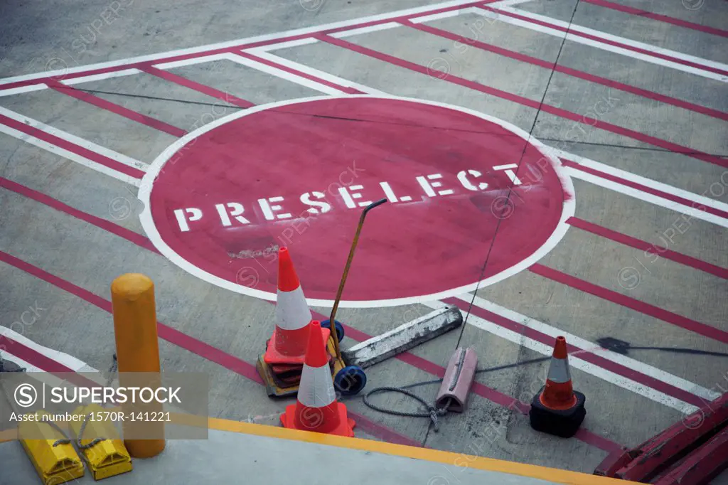 Road Marking 'Preselect' on airport runway