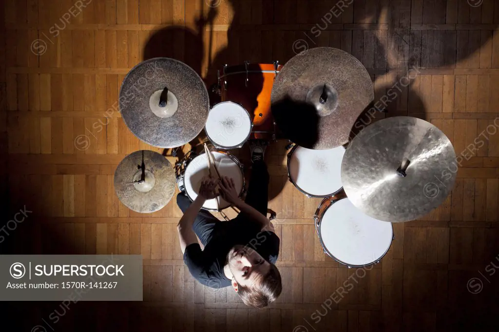 Drummer looks up