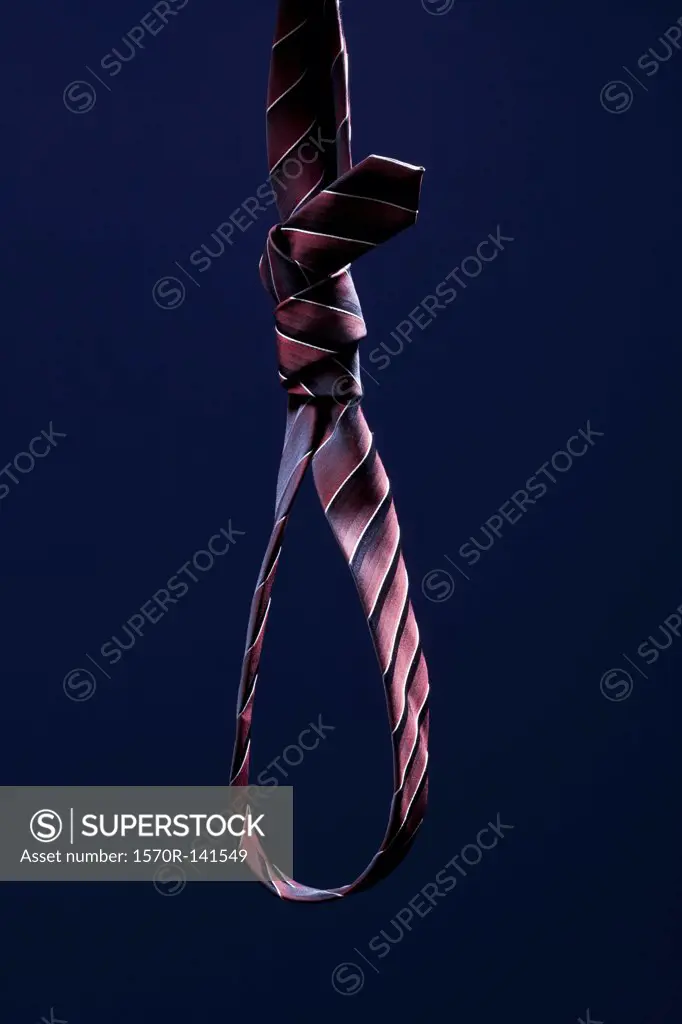 A striped necktie tied into a noose