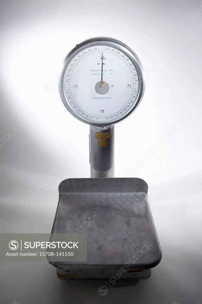 An old-fashioned, empty kitchen scale