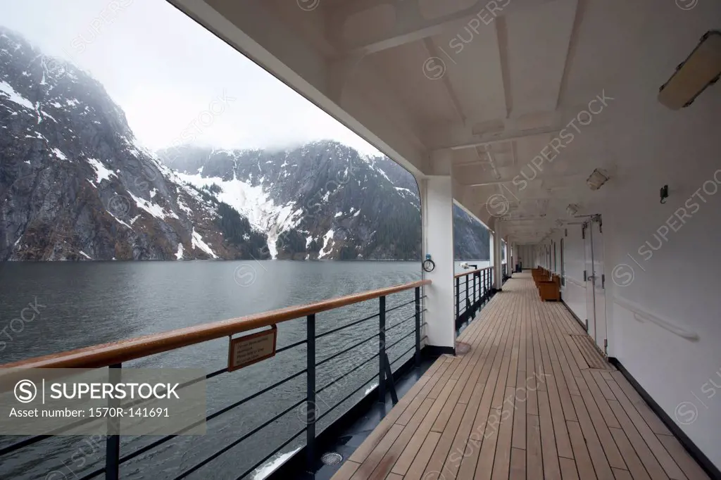 View of Tracy Arm fjord from the walkway of a passenger ship, Alaska