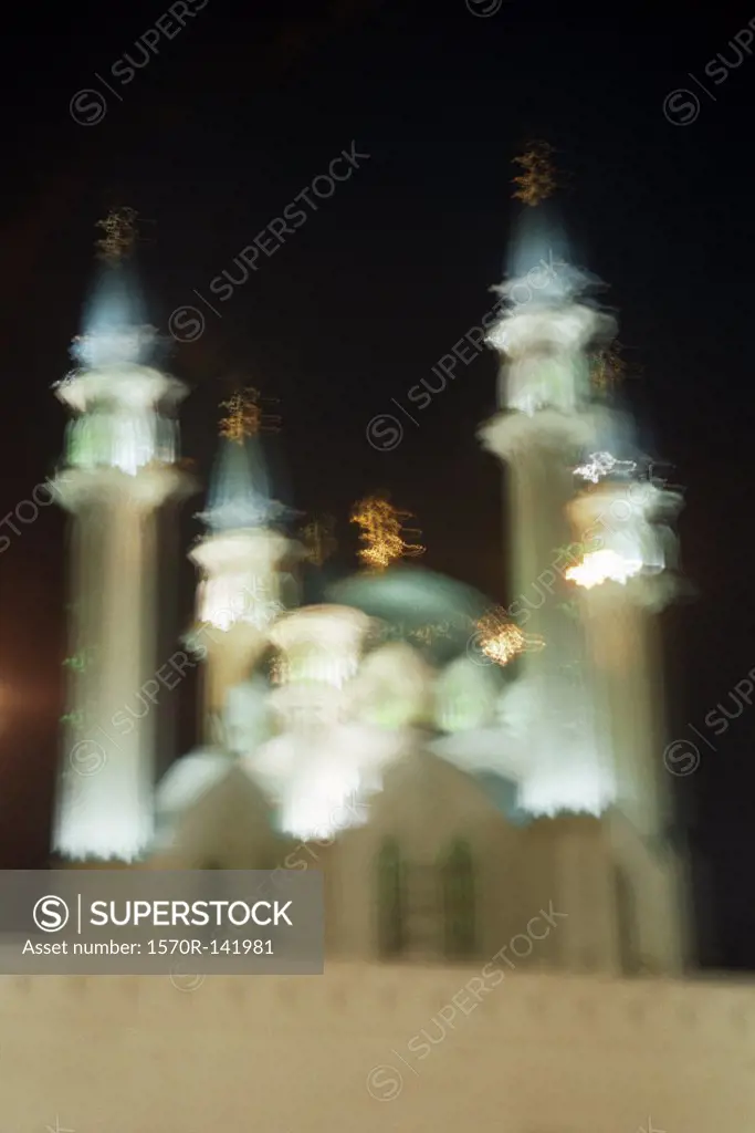 Defocused shot of Qolsharif Mosque against cloudy sky in Kazan Kremlin, Russia