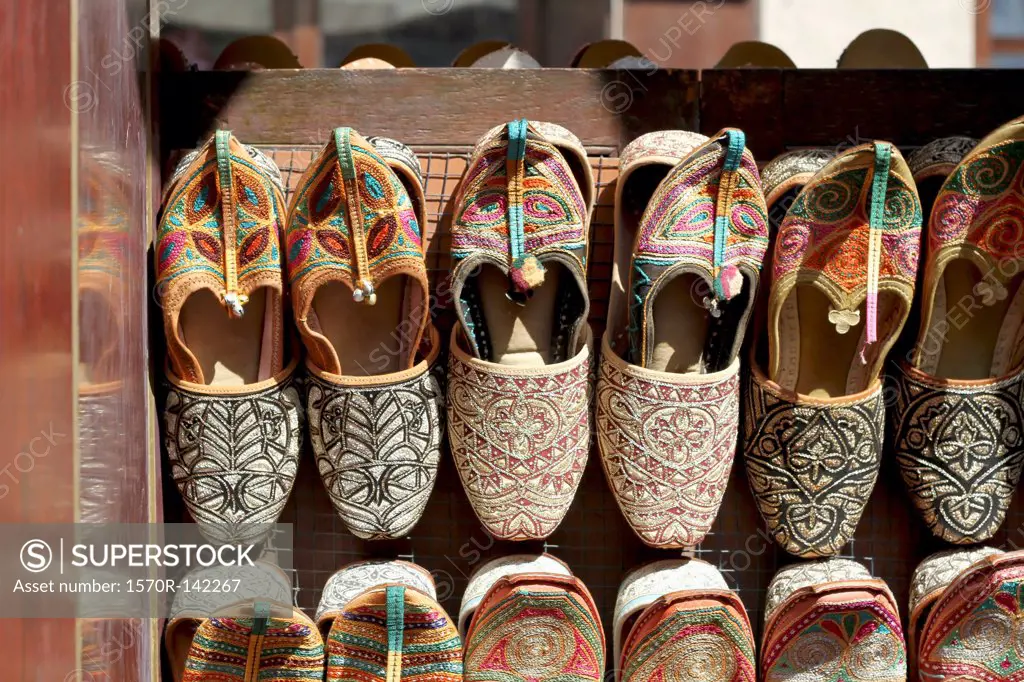 Arabian slippers for sale in the Bur Dubai Souk (market) in Dubai