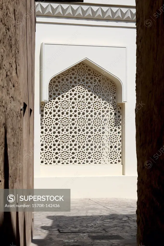 Arabesque lattice window in Dubai, United Arab Emirates