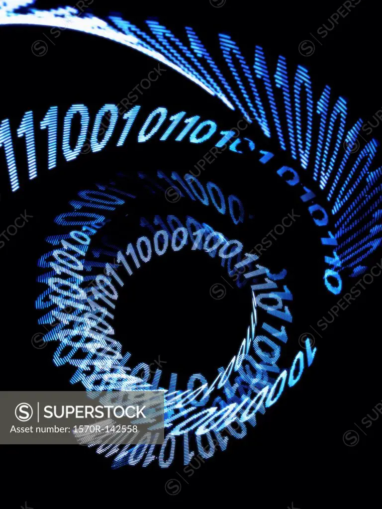 An abstract spiral pattern of binary code