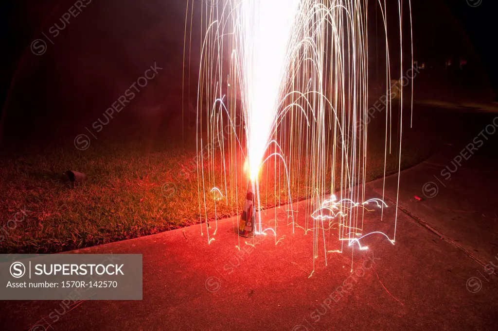An ignited firework