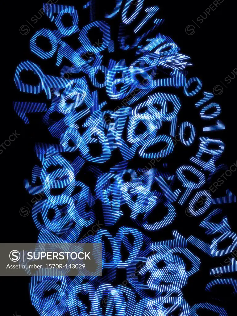 A messy heap of binary code on a black background