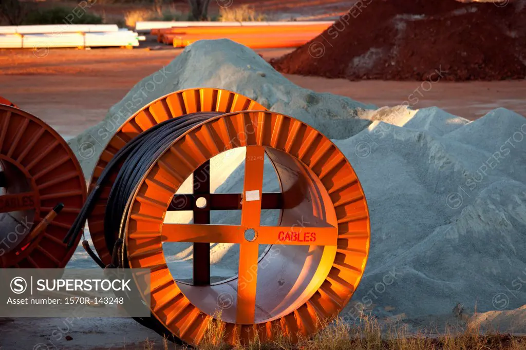 Large spools of cable at a mine