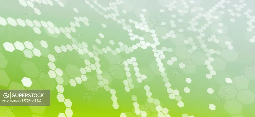 Hexagons connected into molecular like structures on a green background